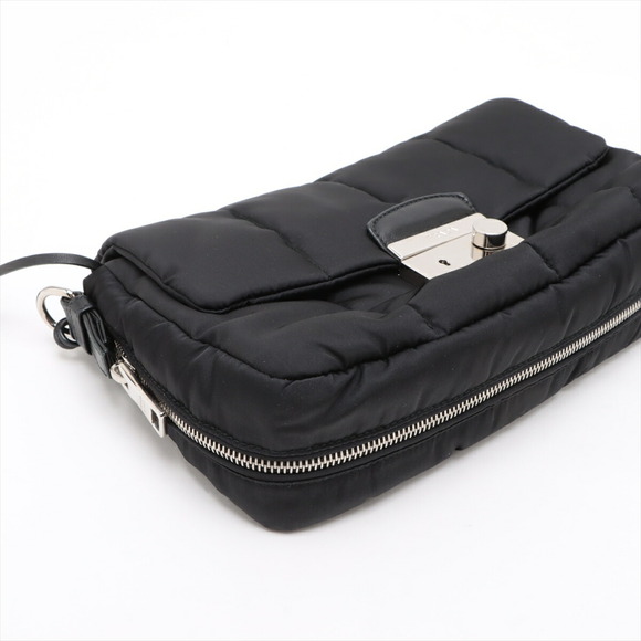 Prada Shoulder Bomber Black Leather Nylon Bag Tessuto - Picture 4 of 8